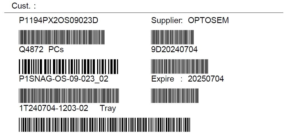 Optosem using bar code label in production traceability